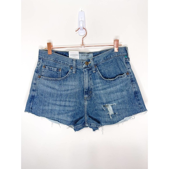 Wrangler Pants - Wrangler Authentic Medium-Wash Raw Hem Denim Shorts Size 30
